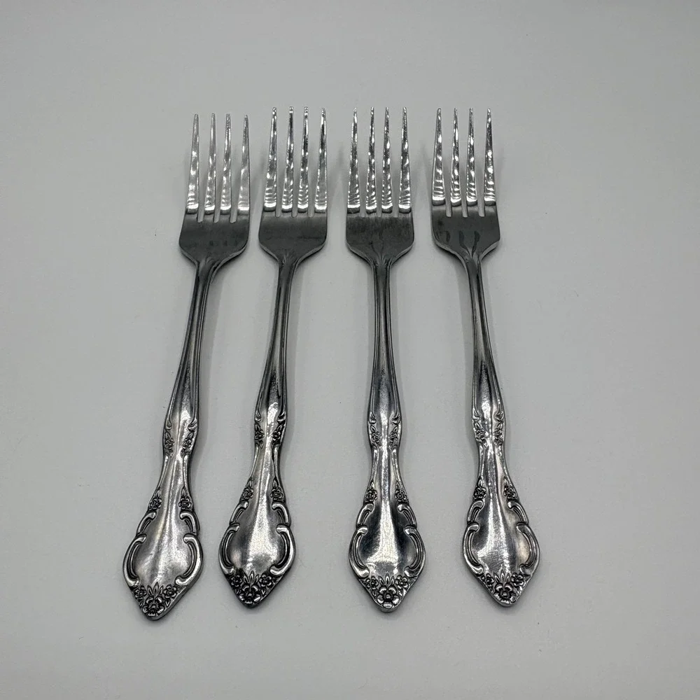Estia Salad‎ Forks Cascade Pattern Stainless Glossy Floral Set of 4 Silverware